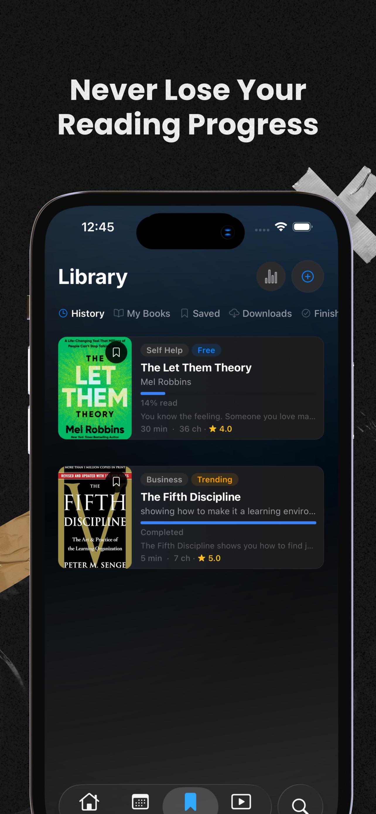 MinuteRead library screen tracking reading progress