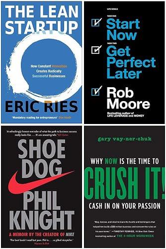 Zero to One, Start Now Get Perfect Later, Shoe Dog A Memoir by the Creator of Nike, [Hardcover] Crushing It 4 Books Collection Set book cover